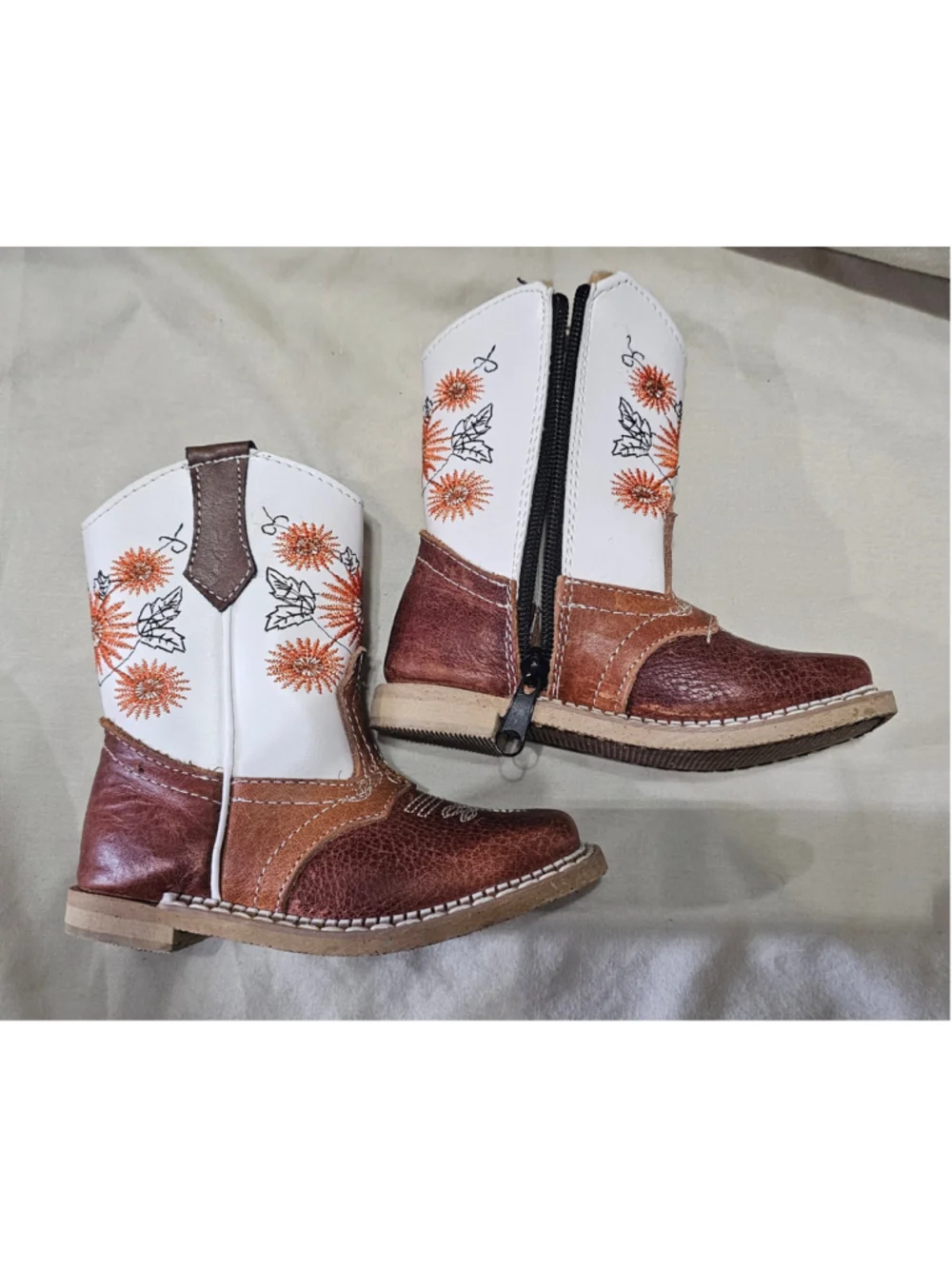 Toddler Girls 7 Floral Embroidered Western Boots, Brown and White